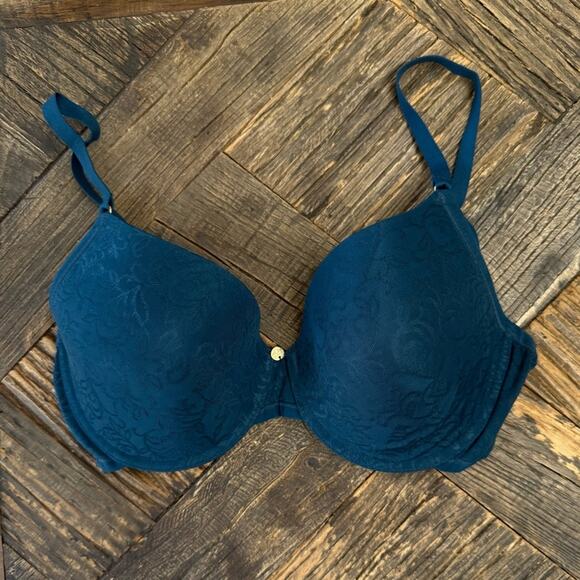 Natori 136059 Sheer Jacquard Full Fit Contour Underwire Deep Teal Bra – 32DD - Picture 4 of 9